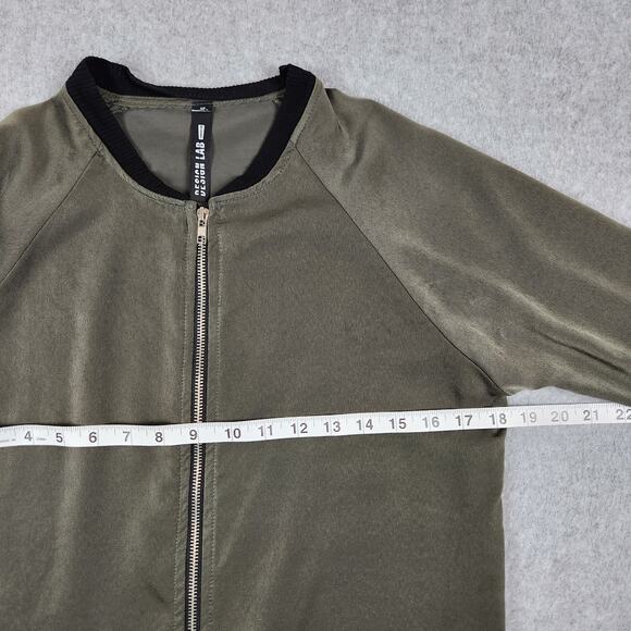 Design Lab Jacket Women Sz Small Olive Green Bomber Silky Feel Ribbed Cuff/Waist - Picture 10 of 12